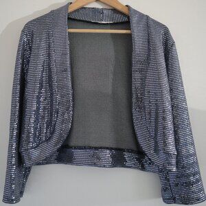 Sequin cropped bolero dress jacket, blue, M - dressy special occasion